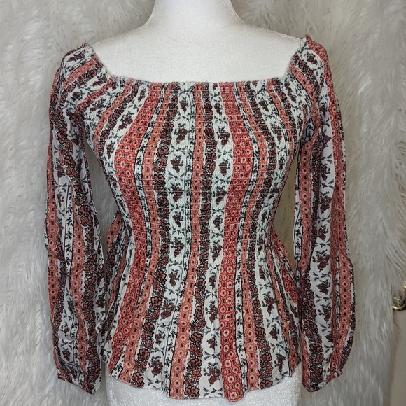 Japna ☆ NWT Women's XS Boho Floral Pleated Long Sleeve Top Flared Bottom - Picture 7 of 9